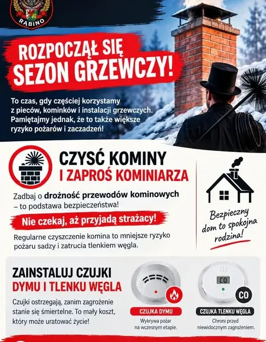 Sezon grzewczy 2026/2027 rozpoczęty – strażacy z OSP Rąbino apelują o czujki dymu i CO